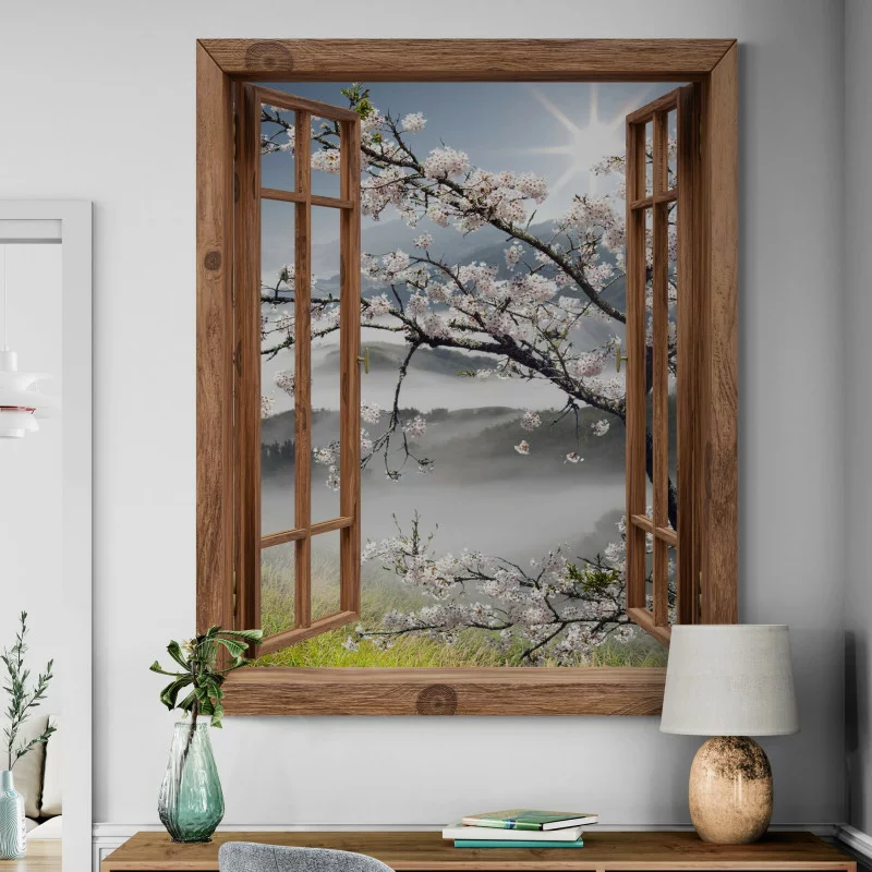Obraz 3D - drzewko jabłoni za oknem - obrazek 1