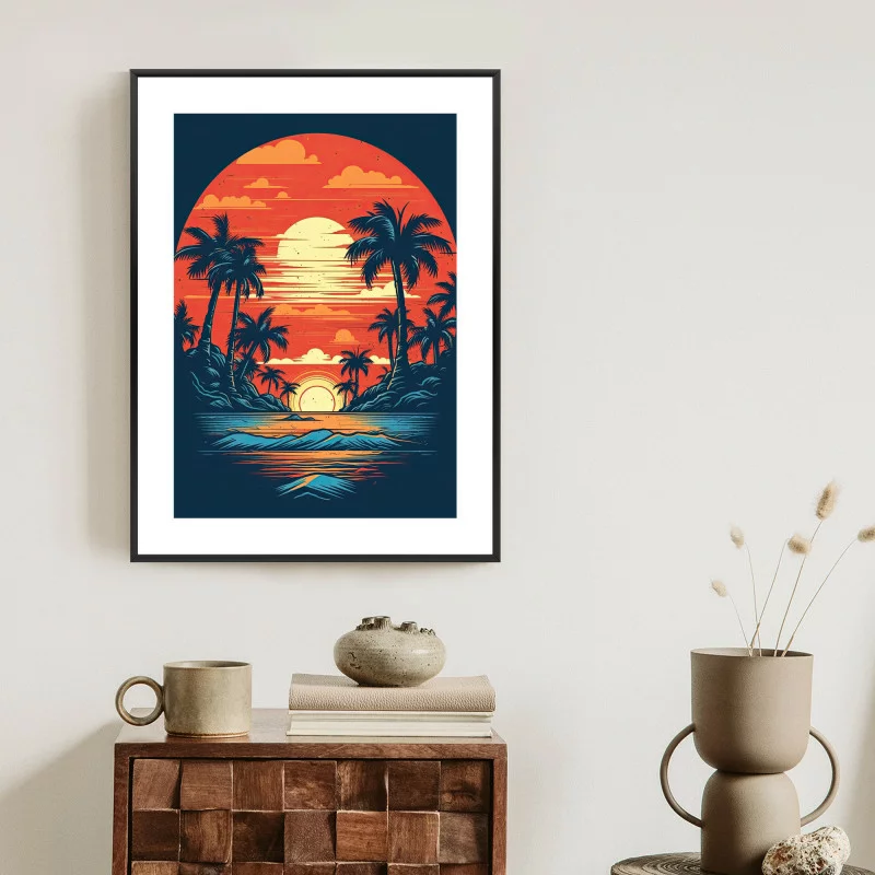 Plakat w ramie - letnia plaża z palmami i morzem - obrazek 1