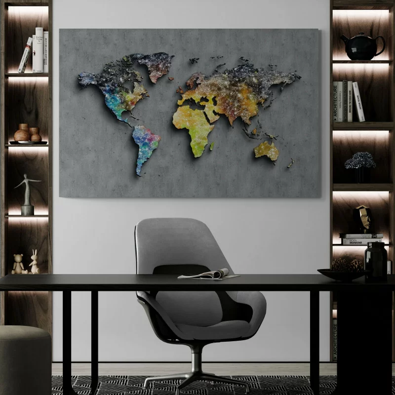 Obraz na płótnie - kolorowa mapa świata - obrazek 1