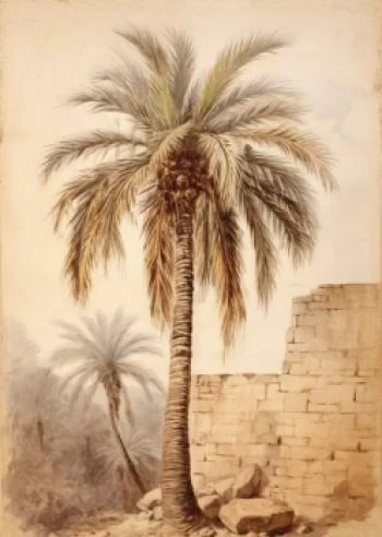 Plakat w ramie - ilustracja palmy przy starym murze - obrazek 2