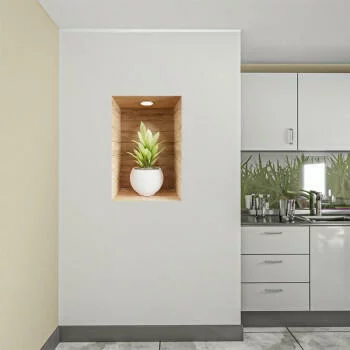 Naklejka na ścianę 3D do kuchni - kwiat w drewnianej wnęce VI - obrazek 2
