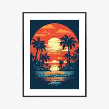 Plakat w ramie - letnia plaża z palmami i morzem - obrazek 3