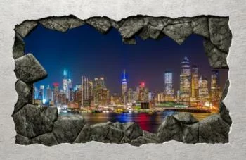 Fototapeta 3D - miasto za kamienną ścianą - obrazek 2