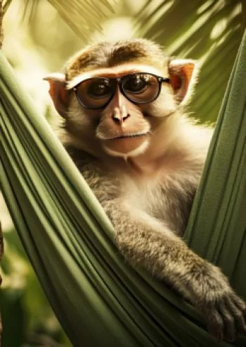 Plakat w ramie - zabawna małpka pośród palm - obrazek 2