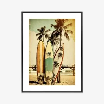 Plakat w ramie - deski surfingowe na plaży - obrazek 3