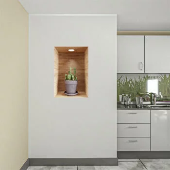 Naklejka na ścianę 3D do kuchni - kwiat w drewnianej wnęce XXVI - obrazek 2