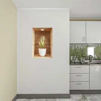 Naklejka na ścianę 3D do kuchni - kwiat w drewnianej wnęce I - obrazek 2