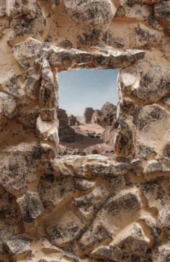 Fototapeta 3D na klatkę - kamienne okno - pustynna osada - obrazek 2
