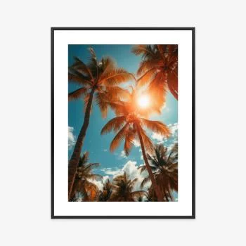Plakat w ramie - słońce przebijające się przez wysokie palmy - obrazek 3