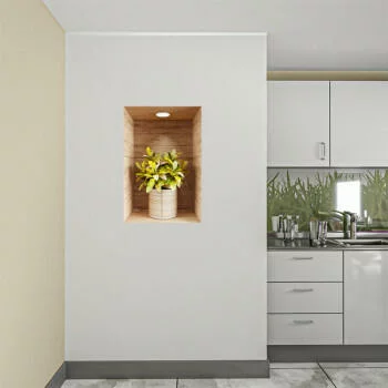 Naklejka na ścianę 3D do kuchni - kwiat w drewnianej wnęce XXIV - obrazek 2