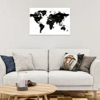Obraz na korku 10mm - czarno-biała mapa świata - obrazek 2