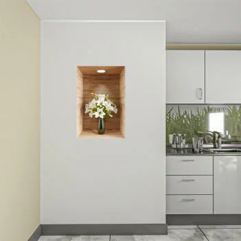 Naklejka na ścianę 3D do kuchni - kwiat w drewnianej wnęce XVII - obrazek 2