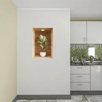 Naklejka na ścianę 3D do kuchni - kwiat w drewnianej wnęce III - obrazek 2