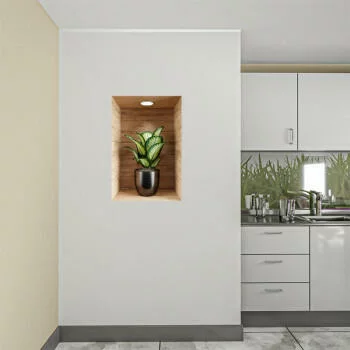 Naklejka na ścianę 3D do kuchni - kwiat w drewnianej wnęce VIII - obrazek 2