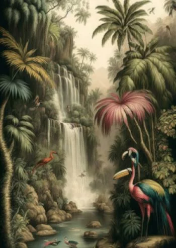 Plakat w ramie - palmy dżungla i tropikalne zwierzęta - obrazek 2