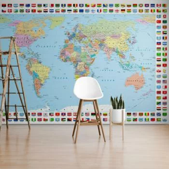 Fototapeta - mapa świata z flagami