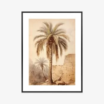 Plakat w ramie - ilustracja palmy przy starym murze - obrazek 3