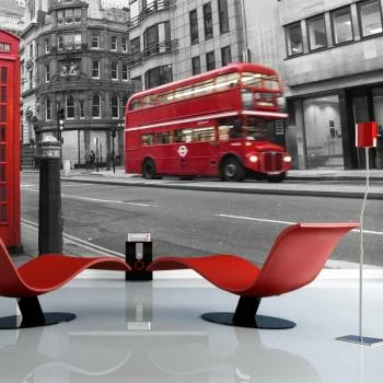 Fototapeta wodoodporna - Londyn: czerwony autobus i budka telefoniczna
