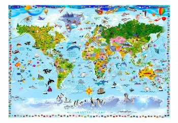 Fototapeta samoprzylepna - Mapa świata dla dzieci z kolorowymi rysunkami - obrazek 2