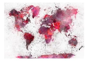 Fototapeta - Mapa świata: czerwone akwarele - obrazek 2