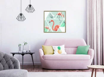Plakat - Tropikalna mozaika z flamingami (kwadratowy) - obrazek 2