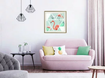 Plakat - Tropikalna mozaika z flamingami (kwadratowy) - obrazek 2