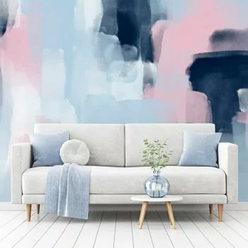 Fototapeta wodoodporna - Harmonijne barwy - abstrakcja z niebieskimi i różowymi kształtami