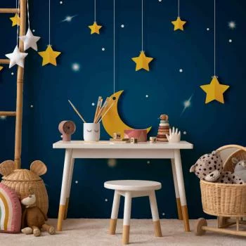 Fototapeta wodoodporna - Nieboskłon - pejzaż nieba nocą z gwiazdami i księżycem dla dzieci