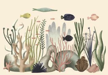 Fototapeta - Podwodny świat - rybki i koralowce w pastelowych kolorach