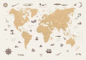 Fototapeta - Mapa wilków morskich - państwa z ilustracjami pirackimi