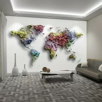 Fototapeta 3D - Mapa Świata w kolorach tęczy