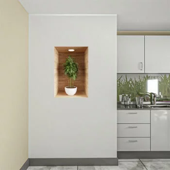 Naklejka na ścianę 3D do kuchni - kwiat w drewnianej wnęce V - obrazek 2