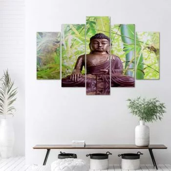 Obraz pięcioczęściowy na płótnie, Budda na tle bambusów