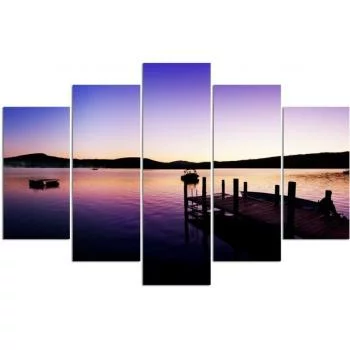 Obraz pięcioczęściowy na płótnie, Przystań i jezioro w letni poranek - obrazek 3