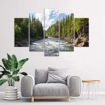 Obraz pięcioczęściowy na płótnie, Rzeka w lesie