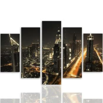 Obraz pięcioczęściowy na płótnie, Panorama Dubaju nocą - obrazek 3
