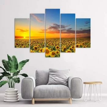 Obraz pięcioczęściowy Deco Panel, Słoneczniki na łące