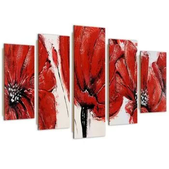 Obraz pięcioczęściowy Deco Panel, Czerwone kwiaty - obrazek 2
