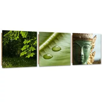 Zestaw obrazów Deco Panel, Zielone liście i Budda - obrazek 2