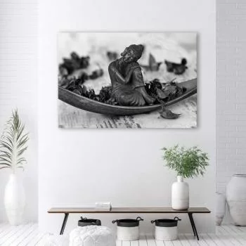 Obraz Deco Panel, Budda i płatki - czarno-biały