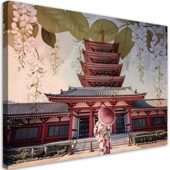 Obraz na płótnie, Japońska Gejsza i świątynia - obrazek 2