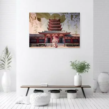 Obraz na płótnie, Japońska Gejsza i świątynia