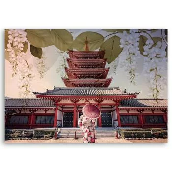 Obraz na płótnie, Japońska Gejsza i świątynia - obrazek 3