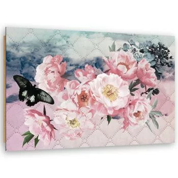 Obraz Deco Panel, Różowe kwiaty i czarny motyl - obrazek 2