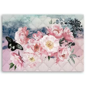 Obraz Deco Panel, Różowe kwiaty i czarny motyl - obrazek 3