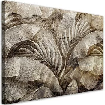 Obraz na płótnie, Liście palmy dżungla na imitacji betonu - obrazek 2