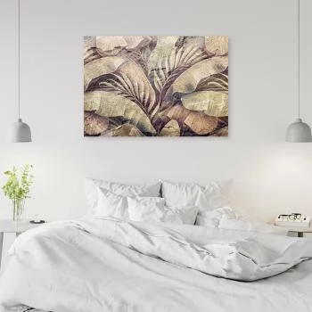 Obraz Deco Panel, Liście palmy dżungla na imitacji betonu