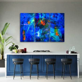 Obraz trzyczęściowy Deco Panel, Niebieska abstrakcja ręcznie malowana