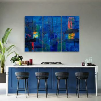 Obraz trzyczęściowy Deco Panel, Niebieska abstrakcja ręcznie malowana