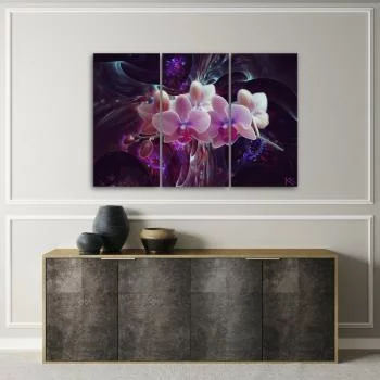 Obraz trzyczęściowy Deco Panel, Biała orchidea na ciemnym tle